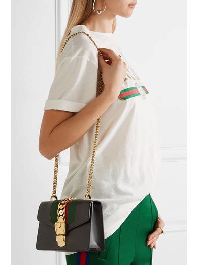 gucci sylvie mini chain embellished leather shoulder bag|gucci shoulder bag sale.